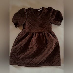 Zara Brown Quilted Puff Sleeve Dress Girls Size 9